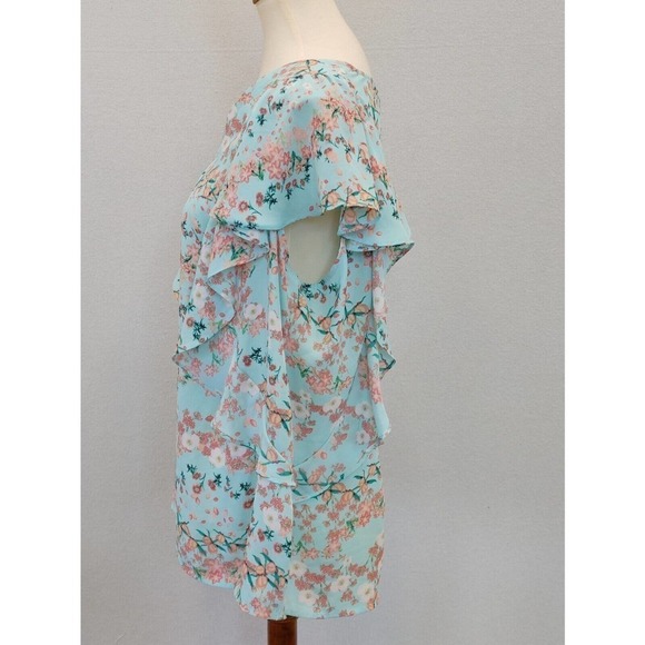 Worthington Top Women's Size 0X Shirt Short Flutter Sleeve Blue Floral Lightweig - Picture 2 of 5